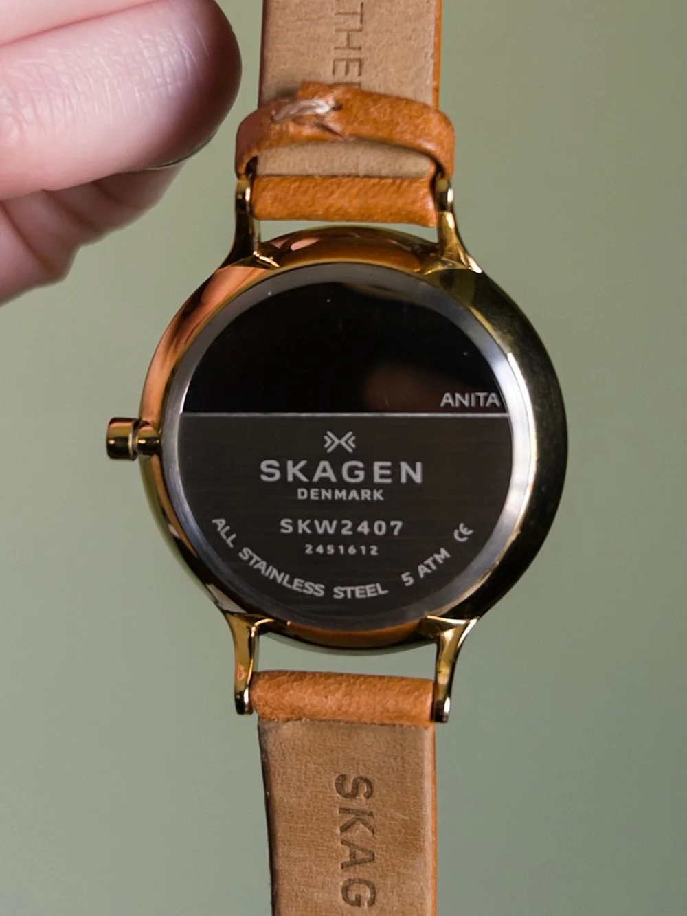 Skagen Denmark Anita Wristwatch, Leather Strap, Blue Chrome with Gold Hardware